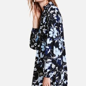 H&M Floral Crepe Ruffle Split Collar Long Sleeve Dress With Pockets Size 10